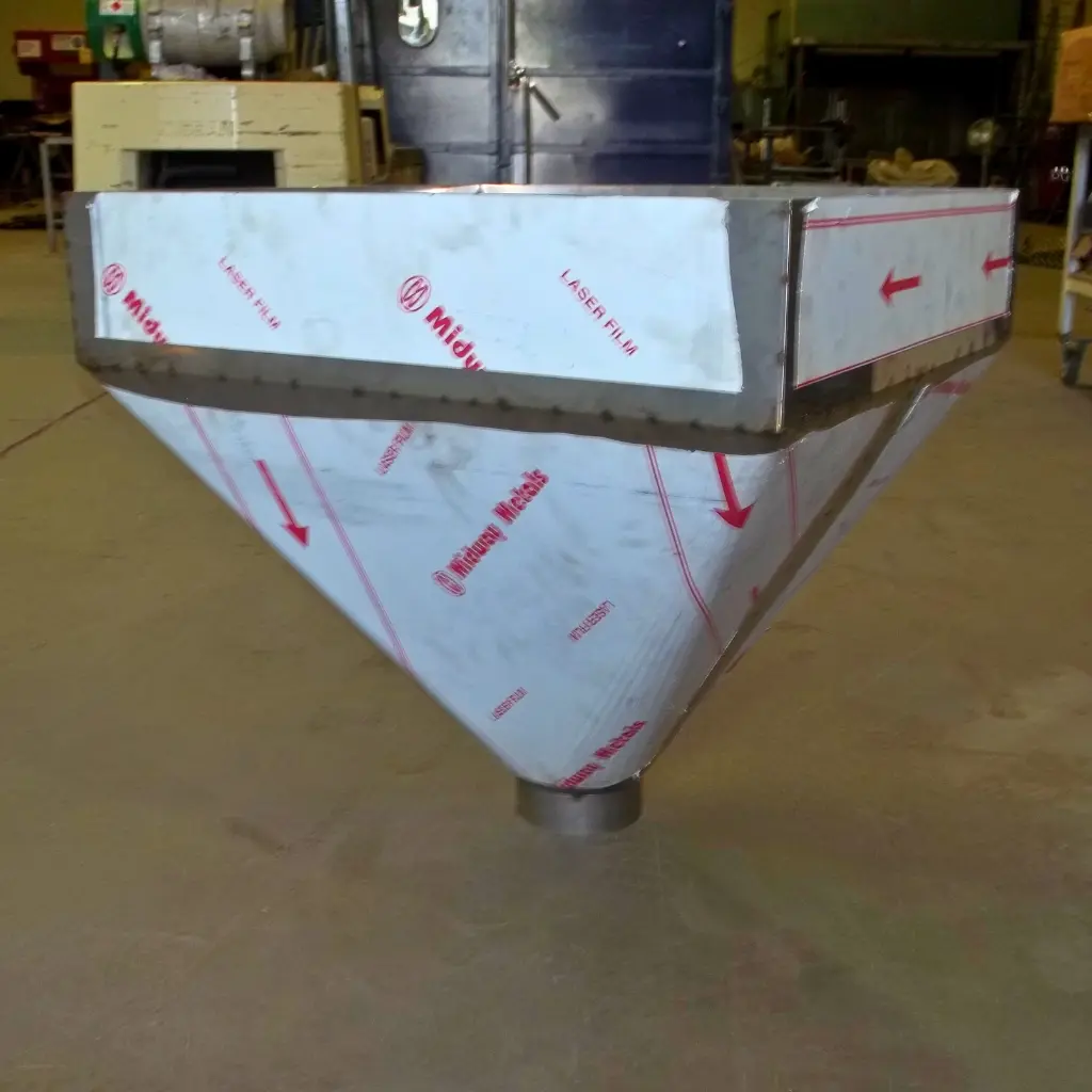 External view of stainless steel hopper fabricated with CNC folding