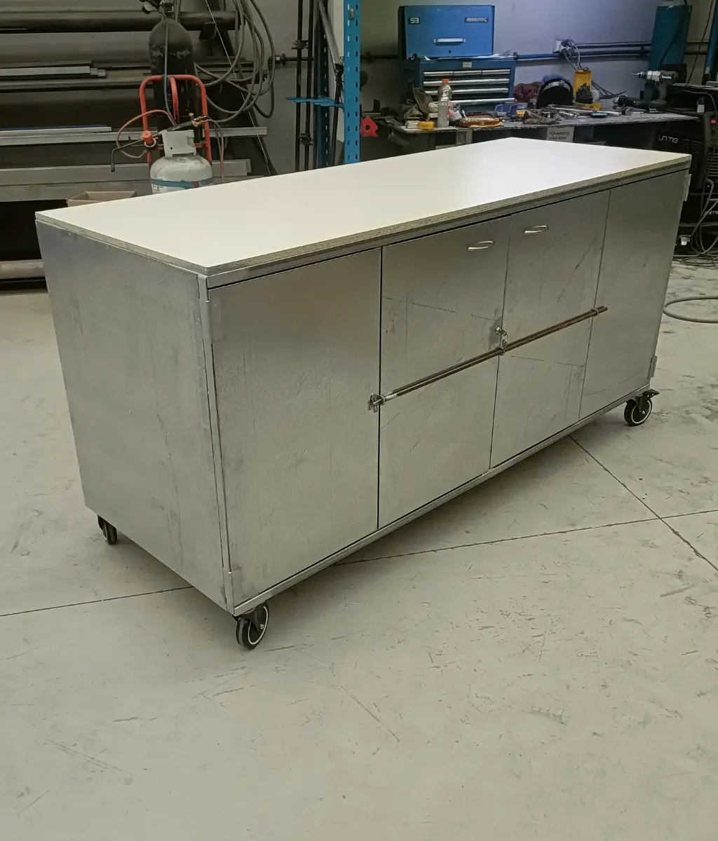 Industrial steel cabinet fabricated using CNC folding and sheet metal bending processes