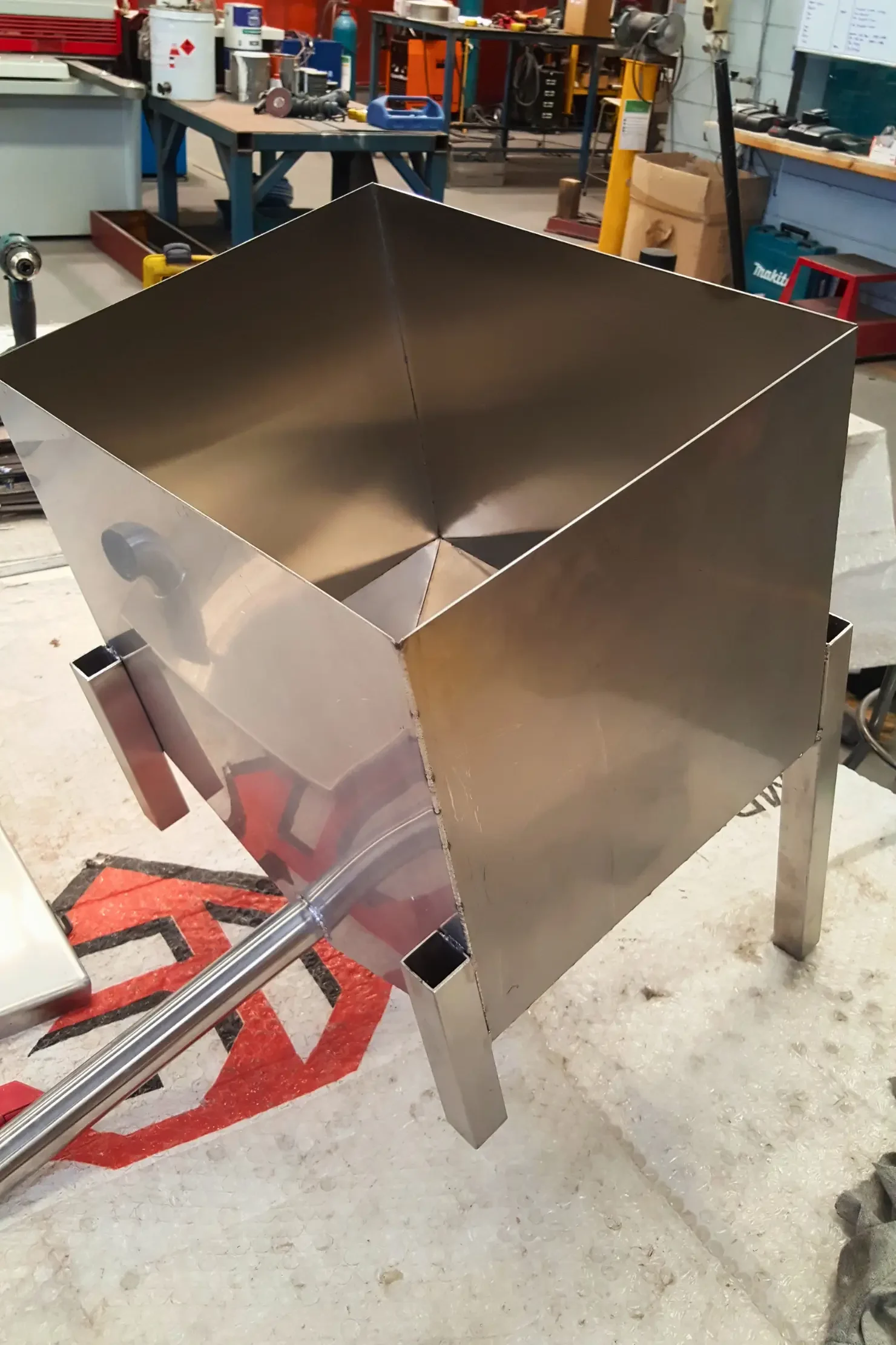 Custom square metal hopper fabricated using CNC folding and bending techniques melbourne
